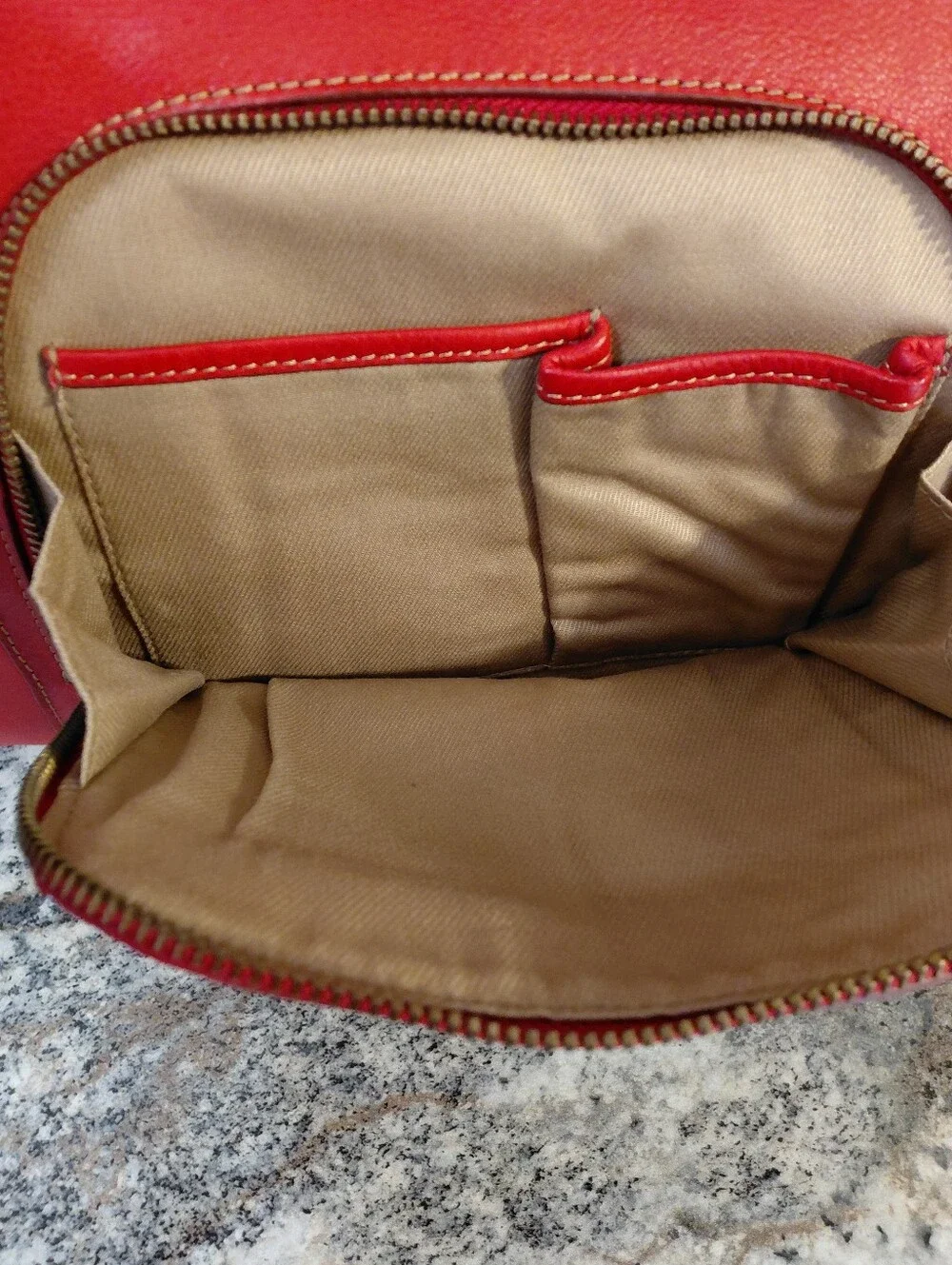 Liz Claiborne Red Leather Work Computer Tote Bag With Gold Hardware